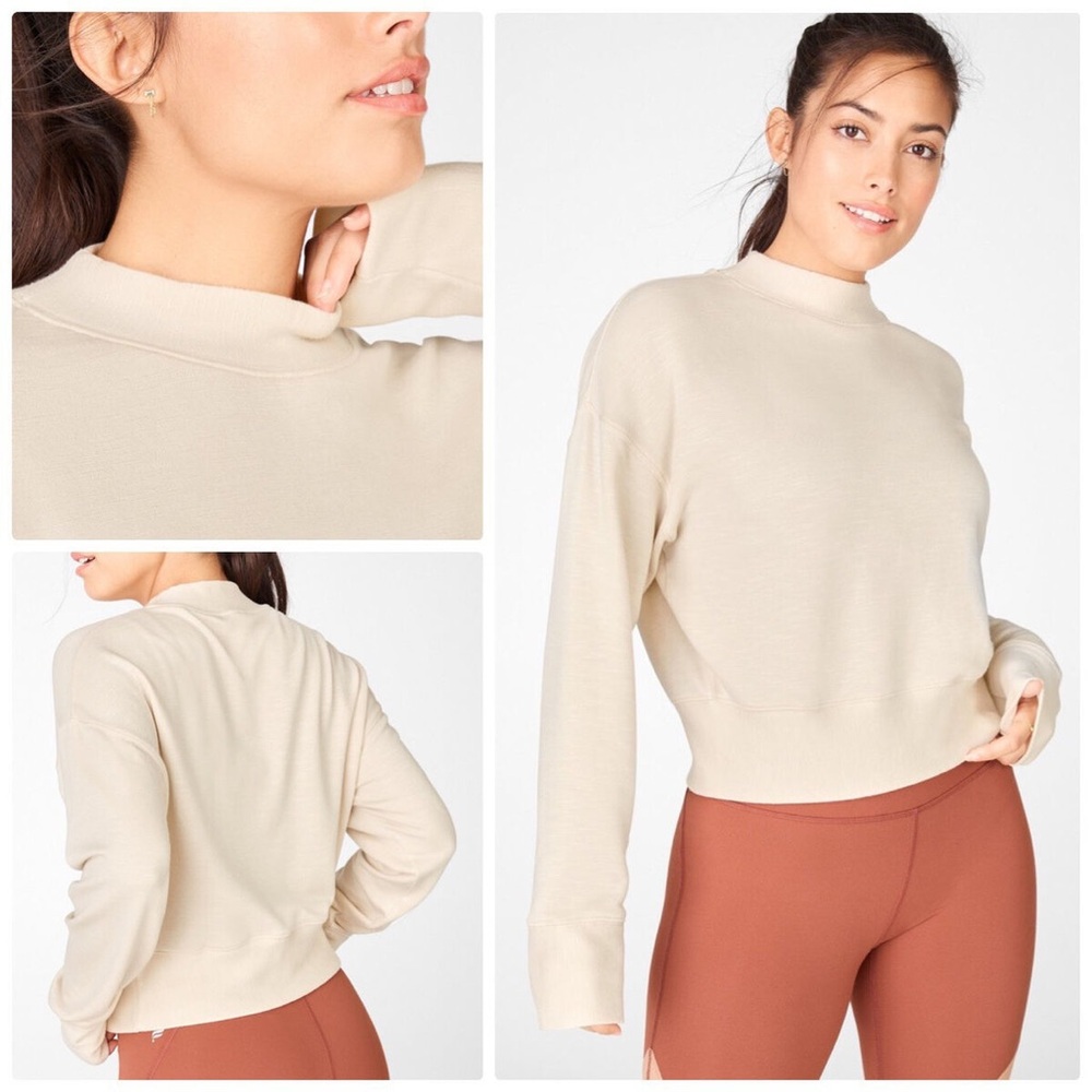 Fabletics cream crew neck sweater